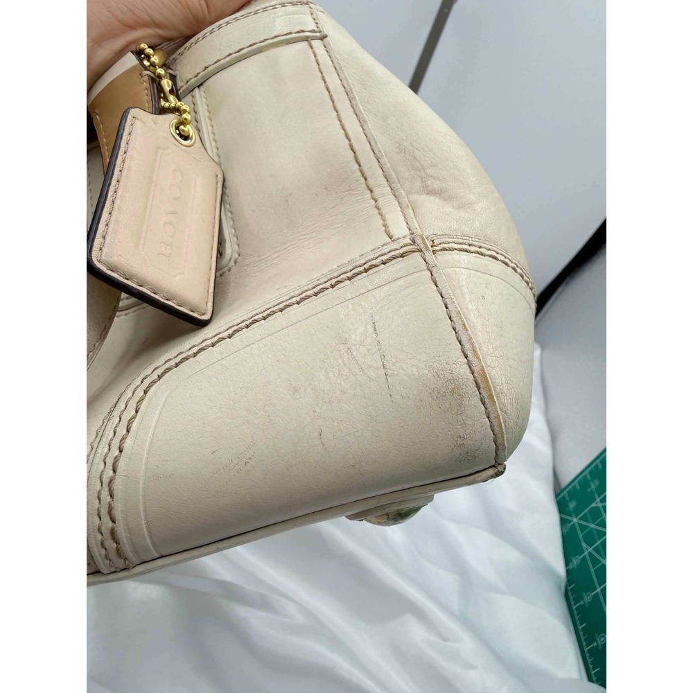 Coach Hamptons Stripe Leather Satchel Off White Brown Brass 11609 - Picture 11 of 14